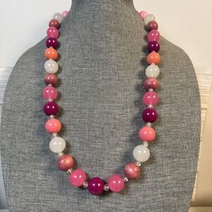 Multicolor Beaded Necklace Round Beads. Costume Jewelry 30"